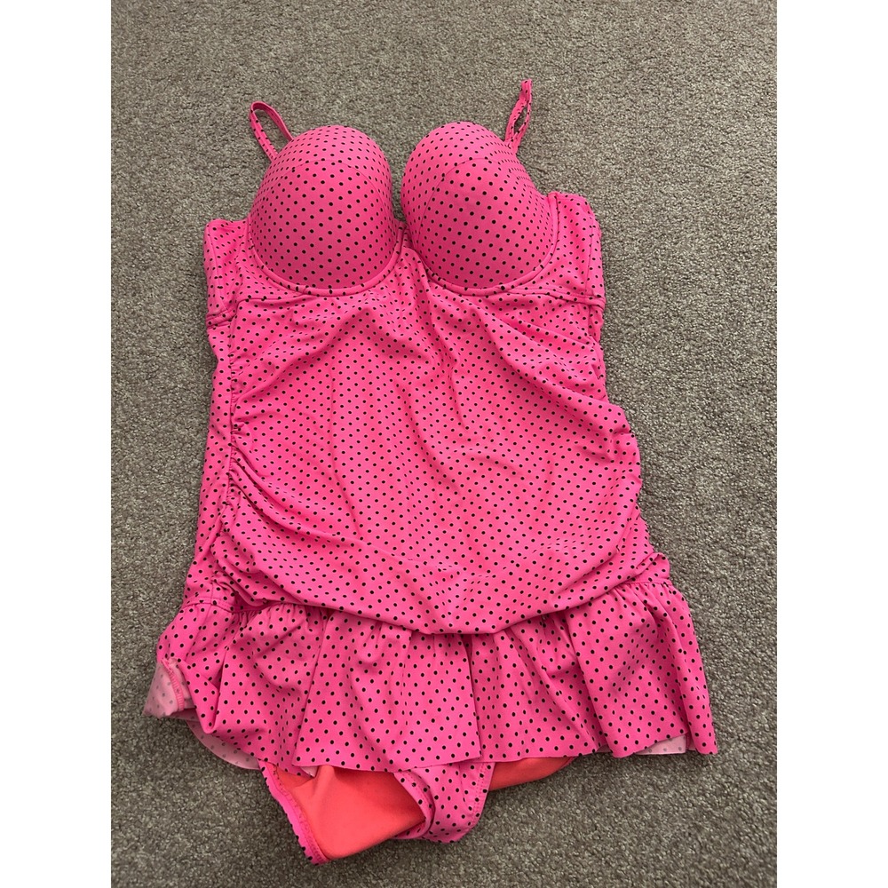 Joe Boxer Swimsuit Women XL Pink Polka Dot Underwire Swim Dress Excellent Ruched - Picture 5 of 9